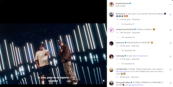Captura de pantalla de una publicación de Instagram con dos hombres en un videoclip y una lista de comentarios a la derecha
