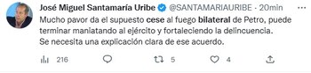Reacciones en Twitter frente al anuncio de cese al fuego bilateral de Gustavo Petro