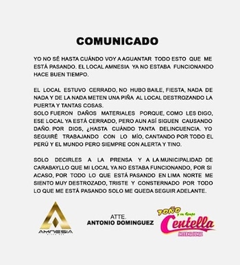 Comunicado de Toño Centella tras