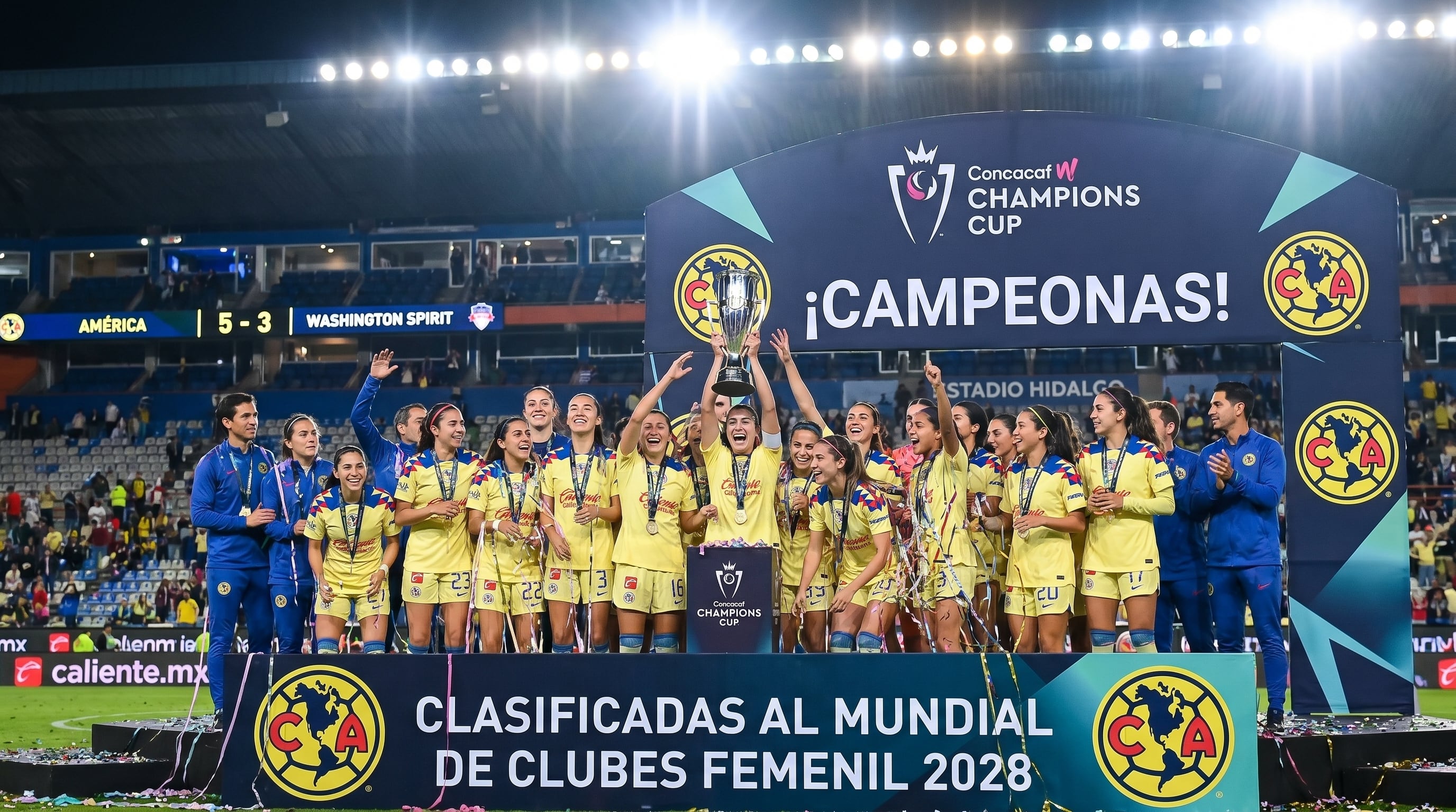 América Femenil campeonas de la Concacaf W Champions Cup después de vencer al Washington Spirit, marcando un hito para el fútbol mexicano y clasificando al Mundial de Clubes Femenil 2028 (Imagen Ilustrativa Infobae)