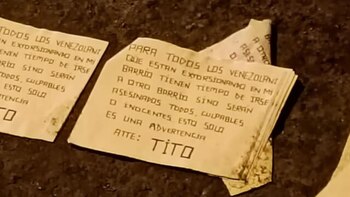 Nota dejada por los pistoleros.