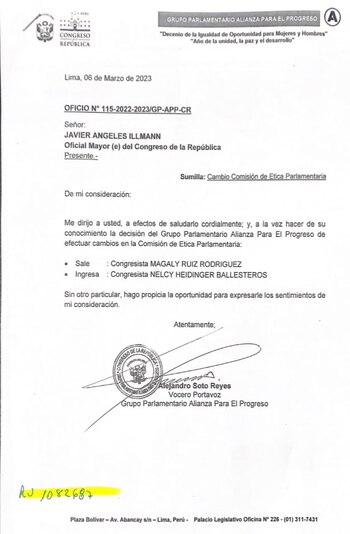 Pedido de la bancada de Alianza para el Progreso.