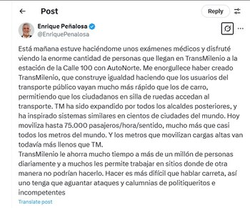 Enrique Peñalosa destacó Transmilenio y