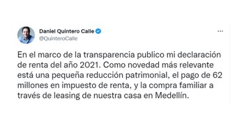Quintero compartió la publicación mediante