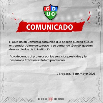 Comunicado de Unión Comercio informando