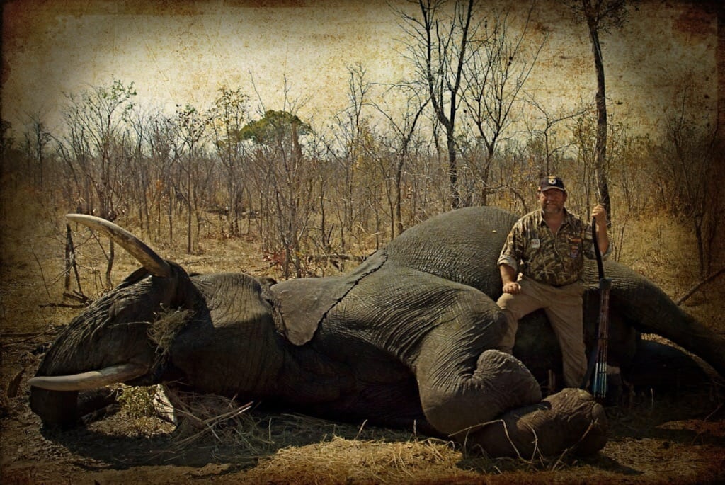 Julián con el ejemplar de elefante abatido