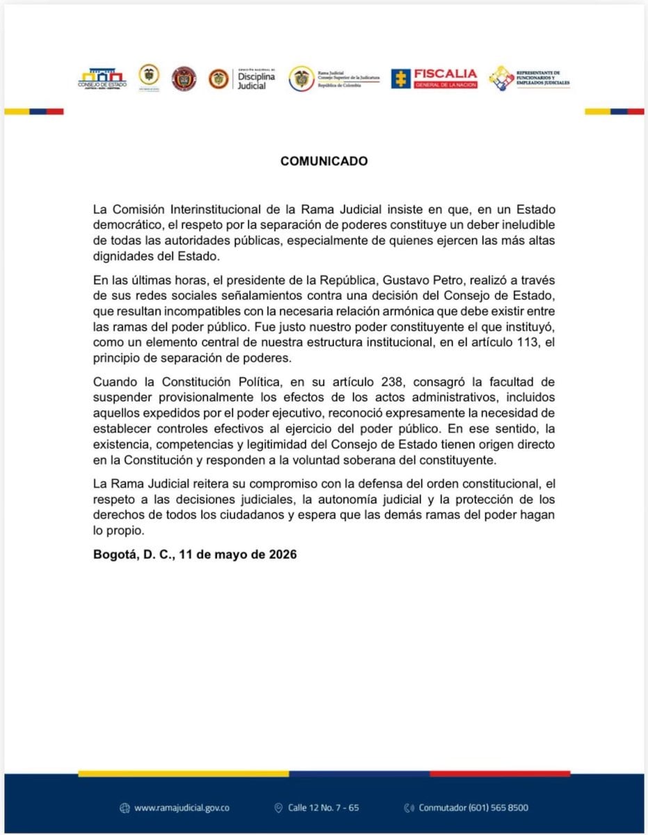 La Comisión Interinstitucional reiteró la importancia de respetar la autonomía judicial y la separación de poderes. - crédito Rama Judicial