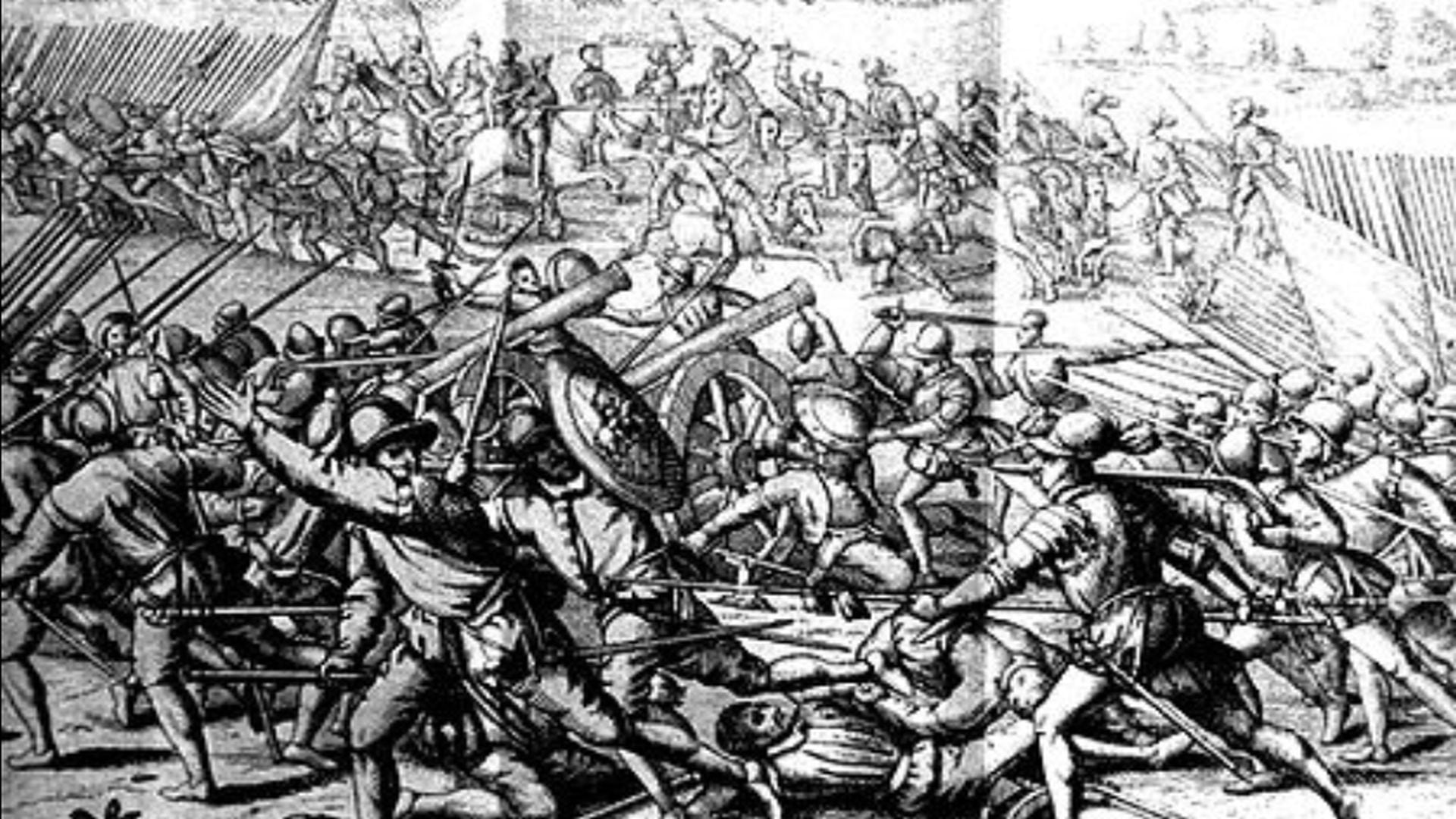 En la Batalla de Chupas de 1542, los realistas liderados por Vaca de Castro derrotaron a las fuerzas de Almagro el Mozo, cambiando el rumbo de las guerras entre conquistadores en Perú. (Theodor de Bry)