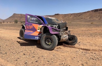 30/09/2026 Imgaen del coche de los argentinos Kevin Benavides y Lisandro Sisterna tras su accidente en la 2ª etapa del Rally Marruecos 2026
MAGREB AFRICA DEPORTES MARRUECOS
