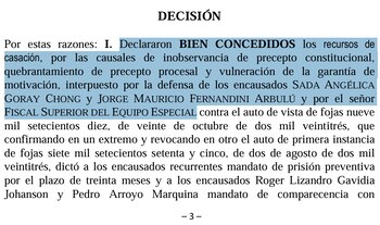 Admiten casación de Sada Goray