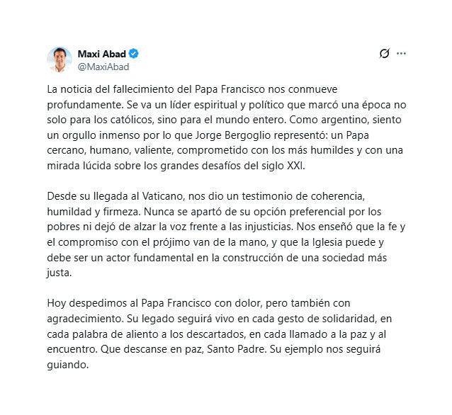 La sentida despedida del diputado nacional Maximiliano Abad.