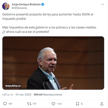 Excandidato a la Alcaldía de Bogotá dijo que proyecto de ley del Ministerio de Hacienda y Agricultura representan más impuestos para los pobres y clase media del país - crédito Jorge Enrique Robledo / X