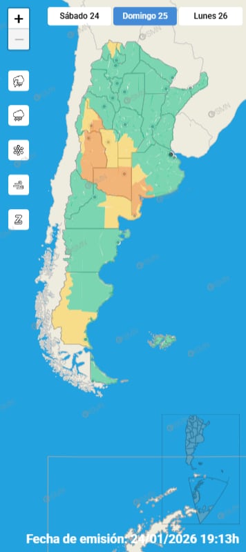El SMN anticipa lluvias acumuladas de hasta 70 mm y ráfagas superiores a los 80 km/h en zonas con alerta naranja por tormentas este fin de semana