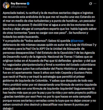 Roy Barreras - crédito @RoyBarreras/X