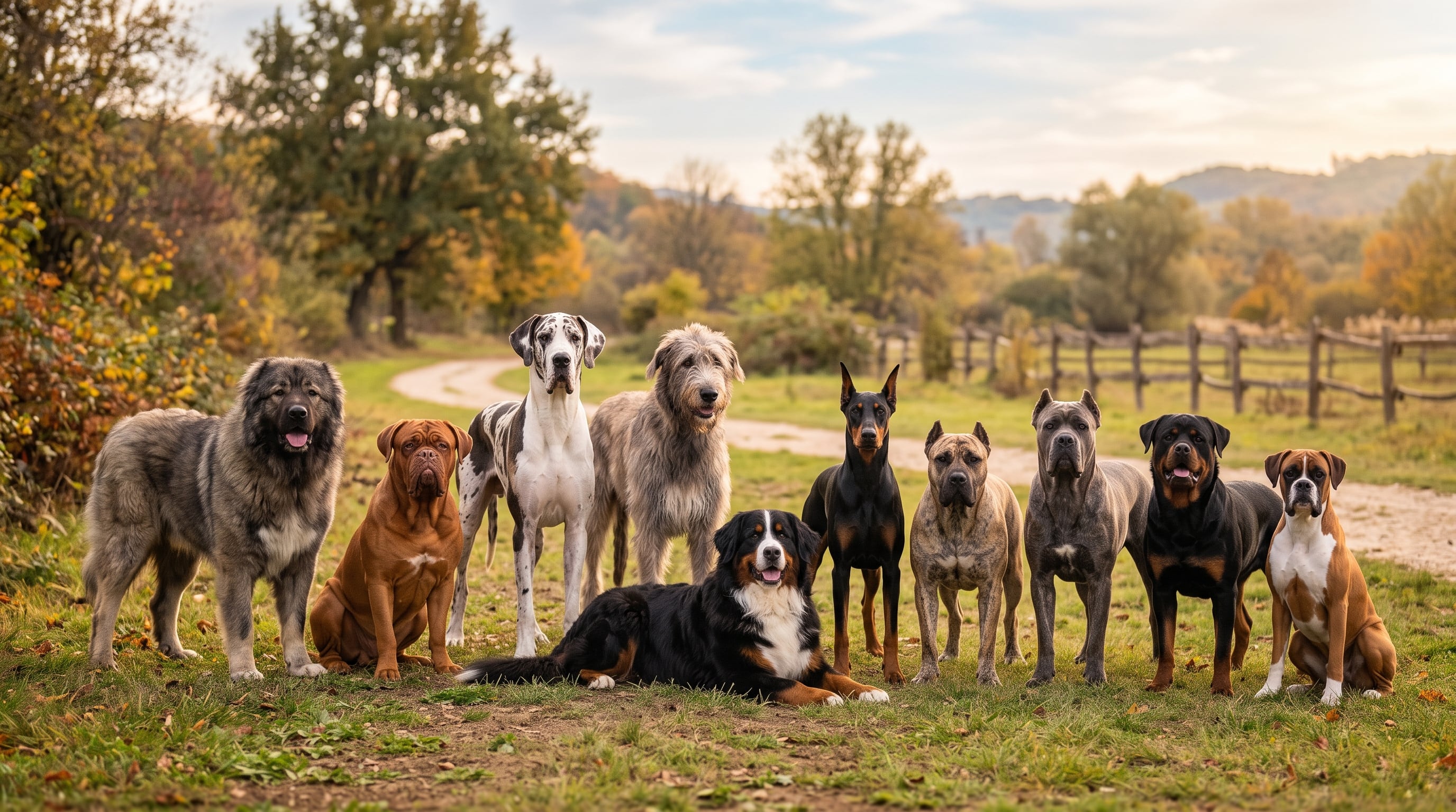 Diez razas de perros de talla grande y gigante posan en un entorno natural en representación de los grupos caninos con menor esperanza de vida. (Imagen Ilustrativa Infobae)