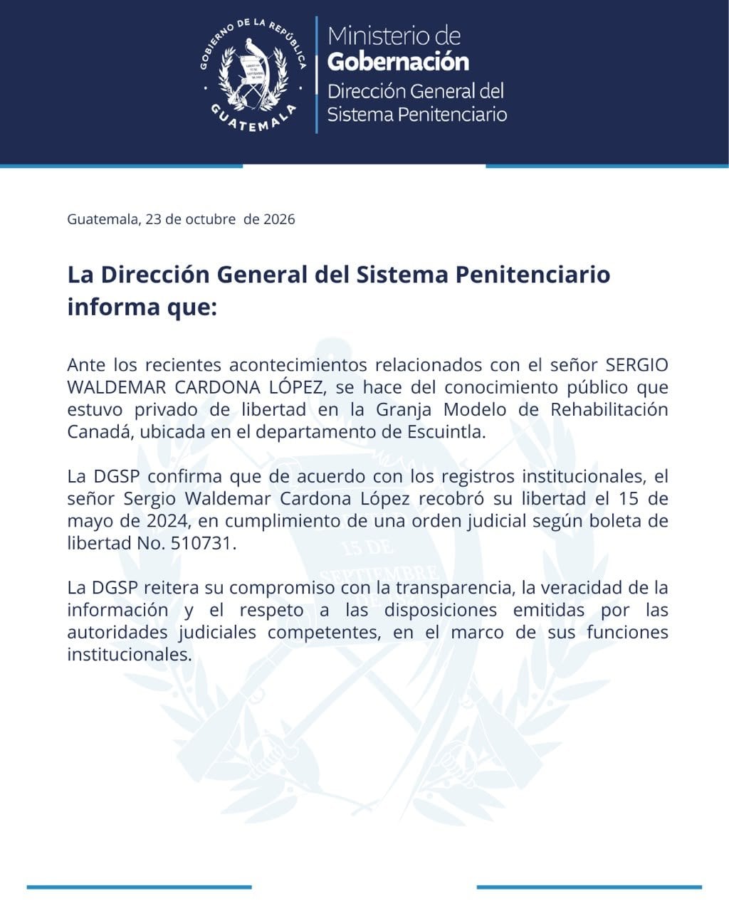 El edificio principal de la Granja Modelo de Rehabilitación Canadá en Escuintla cuenta con una torre de vigilancia en sus instalaciones penitenciarias. (Agencia Guatemalteca de Noticias)