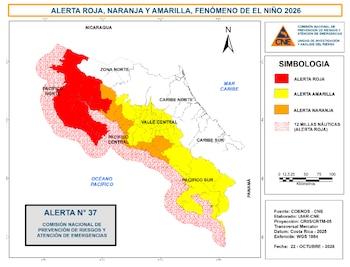 La Comisión Nacional de Emergencias (CNE) amplió las alertas por el fenómeno de El Niño, que está provocando una disminución significativa de las lluvias en distintas regiones de Costa Rica. Crédito: CNE