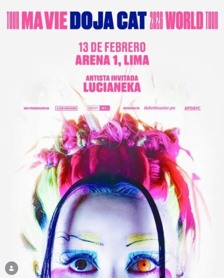 Doja Cat se presentará el 13 de febrero en el Arena 1 de Lima, Perú, con Lucianeka como artista invitada para su