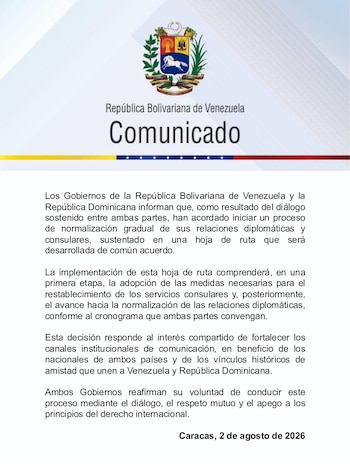 El comunicado publicado por la cancillería venezolana