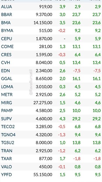 Fuente: Rava Bursátil-precios en pesos.