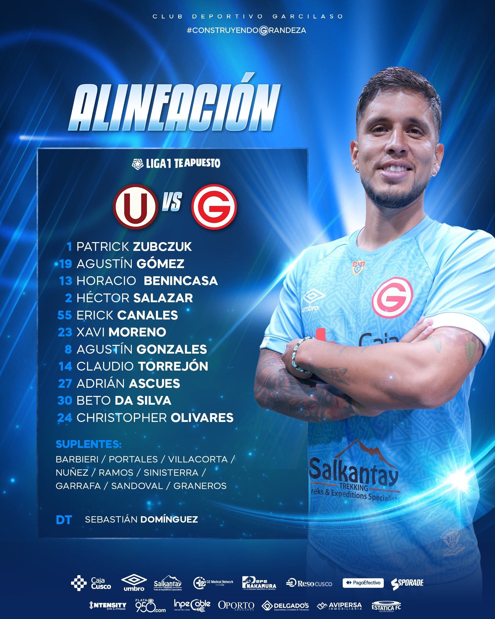 Once de Deportivo Garcilaso para el duelo ante Universitario por Liga 1 2026 - Crédito: X.