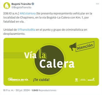 Tránsito Bogotá informó que la