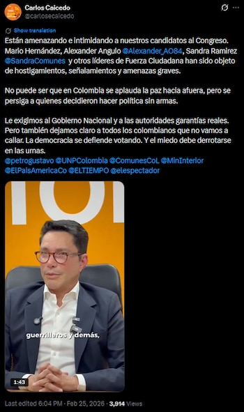 Carlos Caicedo alertó sobre hostigamientos