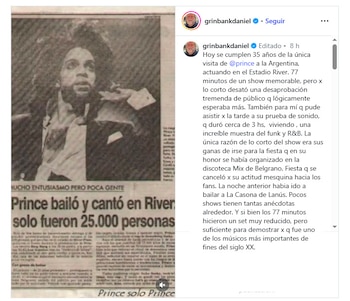 El posteo de Grinbank recordando