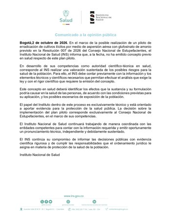 El INS aún no avala el piloto de aspersión con glufosinato de amonio - crédito Instituto Nacional de Salud