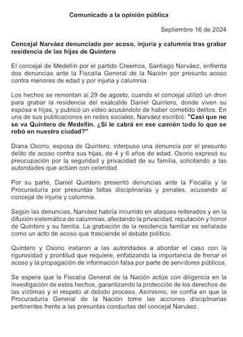 Daniel Quintero denunció a concejal