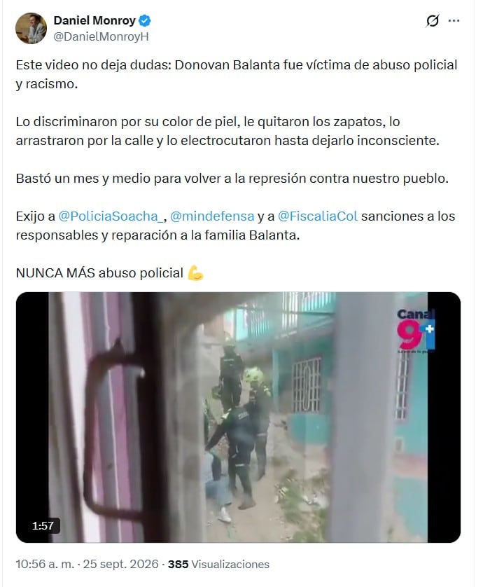 Para el representante a la Cámara por Bogotá Daniel Monroy (Pacto Histórico), Donovan Balanta Paz