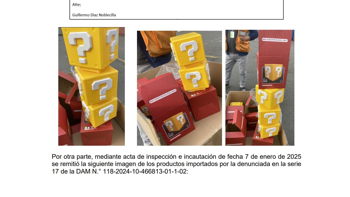 Los objetos incautados. Se puede notar la similitud con la propiedad de Nintendo. Foto: Indecopi