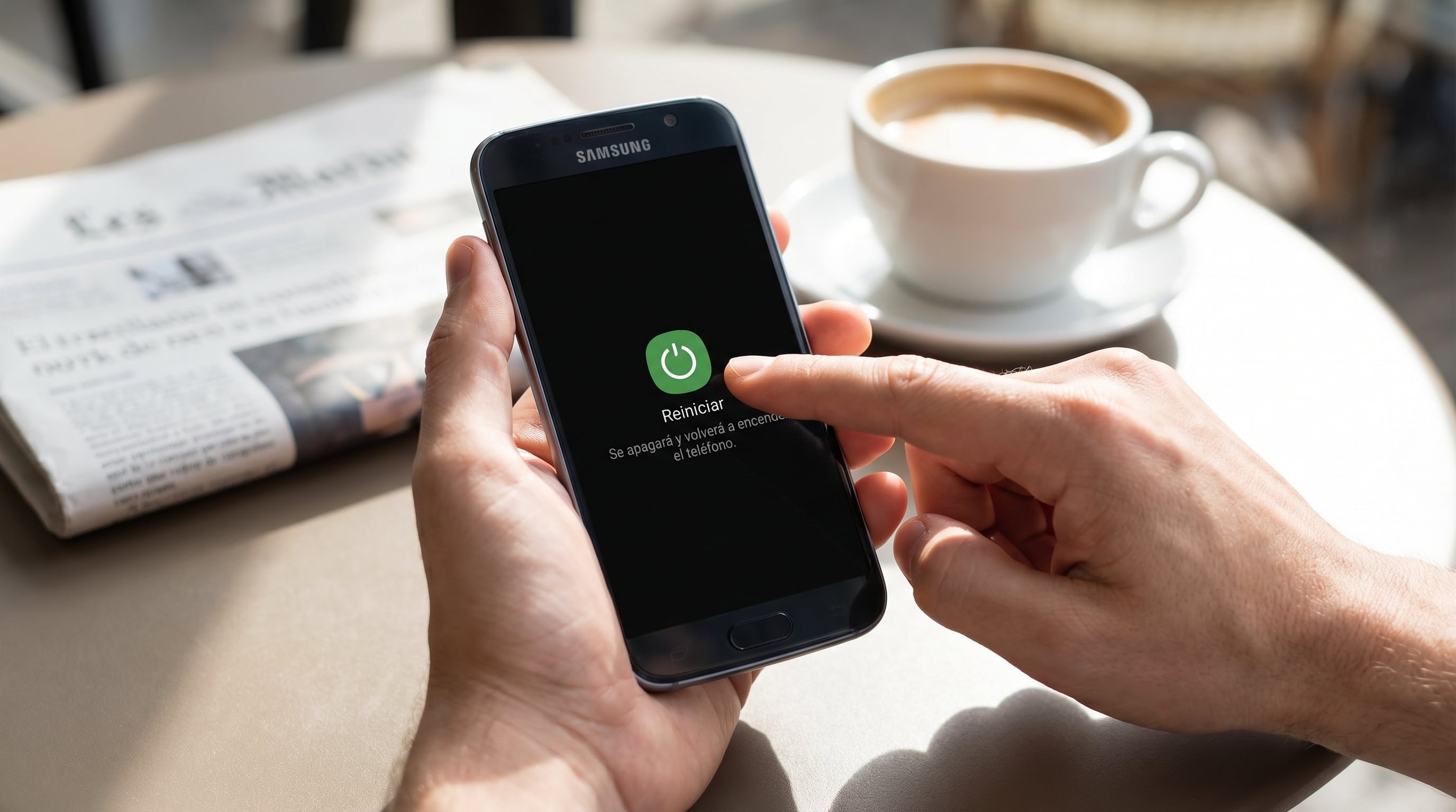 Una persona reinicia su teléfono Samsung con la opción