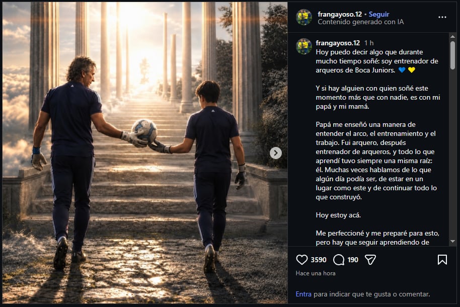 El hijo de Fernando Gayoso publicó unas emotivas palabras en esta nueva etapa profesional