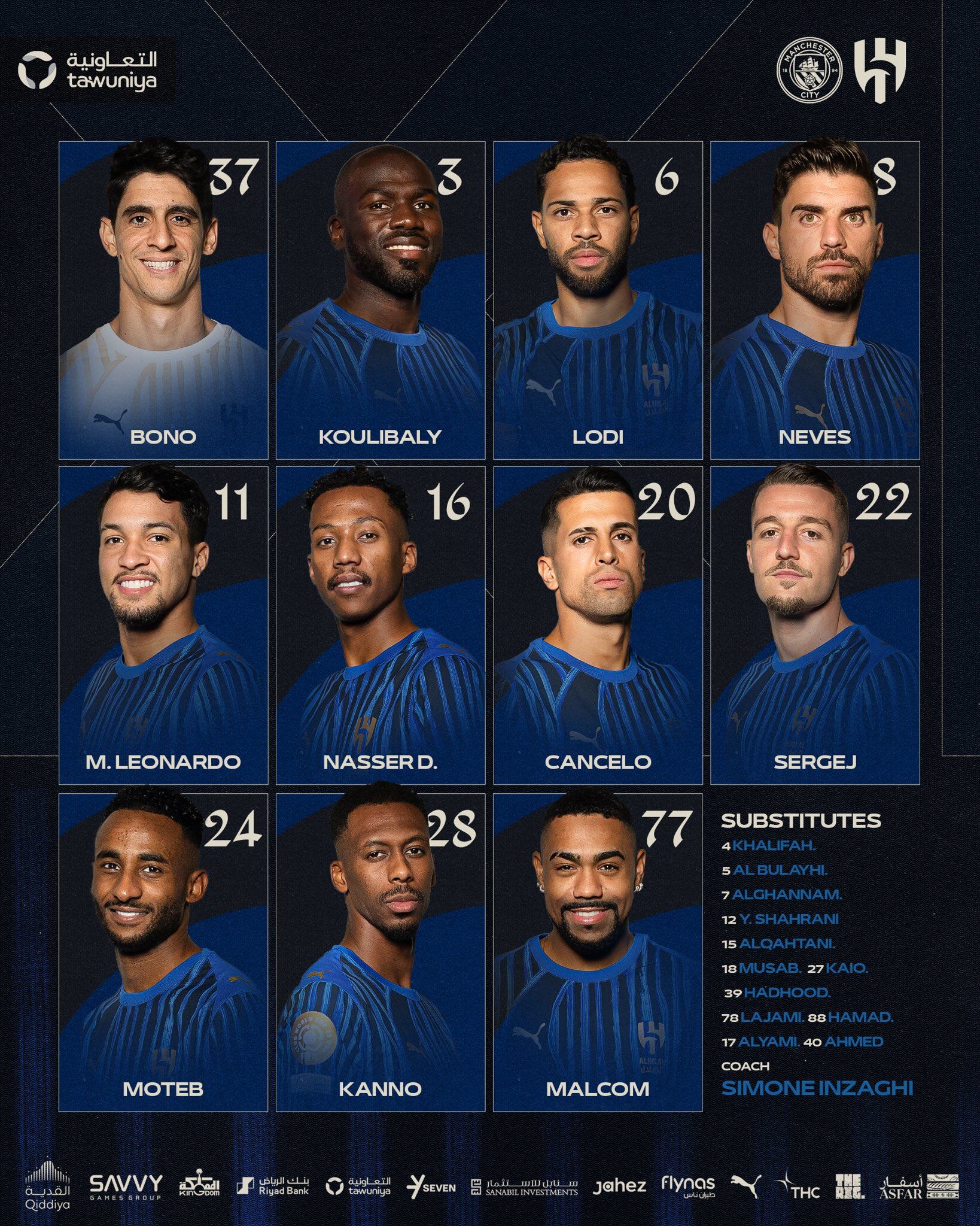 Así formará Al Hilal contra Manchester City- crédito @Alhilal_EN/X
