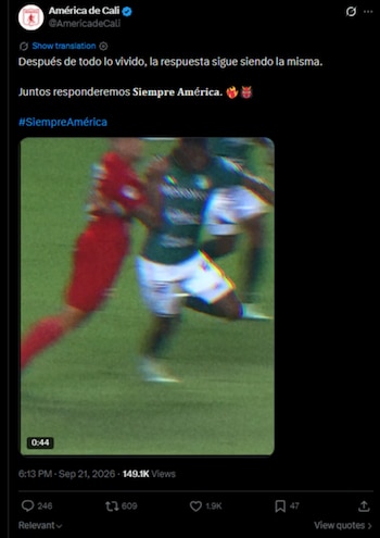 La "Mechita" publicó un video sobre jugadas y decisiones arbitrales que, según el club, lo perjudicaron en la Liga BetPlay 2026-II-crédito @AmericadeCali/X