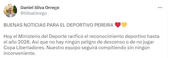 Daniel Silva Orrego, diputado de Risaralda, confirmó que el Pereira ya tiene reconocimiento deportivo