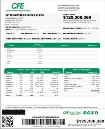 Recibo CFE de AHMSA (Especial)