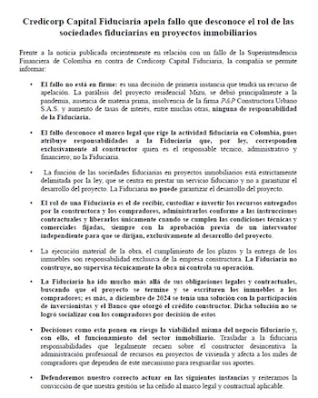 Credicorp Capital Fiduciaria dijo que el fallo no está en firme - crédito Credicorp Capital Fiduciaria