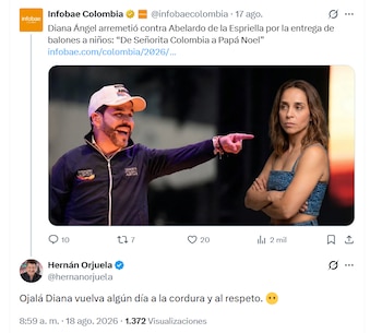 Hernán Orjuela respondió a una publicación de Infobae en la que se informó que la actriz nuevamente criticó a Abelardo - crédito Infobae Colombia / X