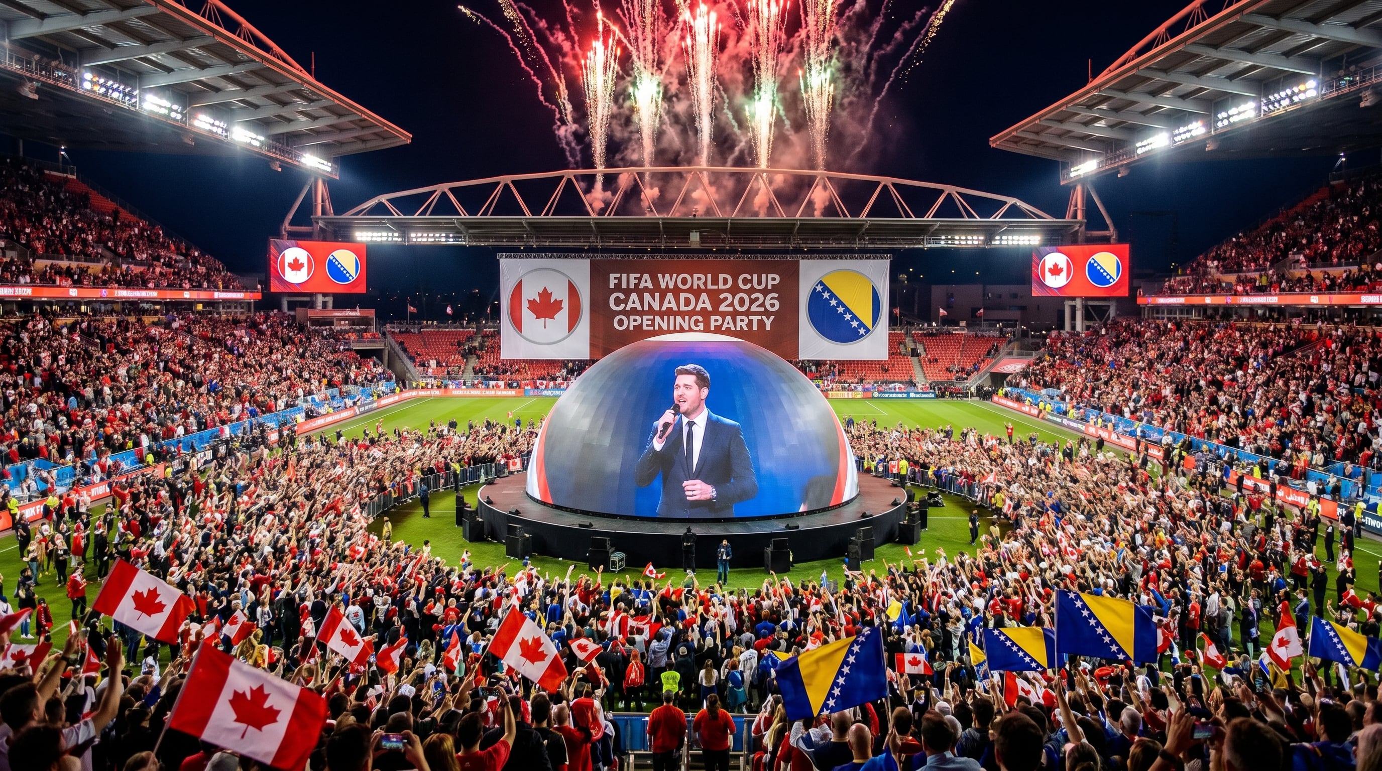 Michael Bublé acturá en la emocionante fiesta inaugural del Mundial en el Toronto Stadium, en la previa al partido entre Canadá y Bosnia (Imagen Ilustrativa Infobae)