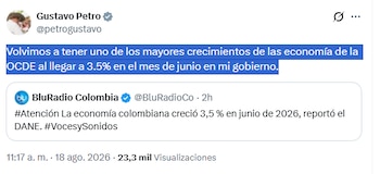 El exjefe de Estado sostuvo que el país obtuvo uno de los mayores desarrollos de Latinoamérica - crédito @petrogustavo/X