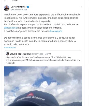 Gustavo Bolívar comparte la publicación