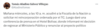 Tomás Gálvez confirma que regresa