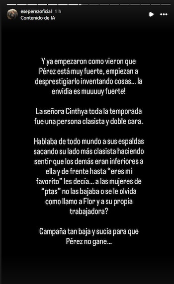 Ese Pérez responde a Cynthia Klitbo