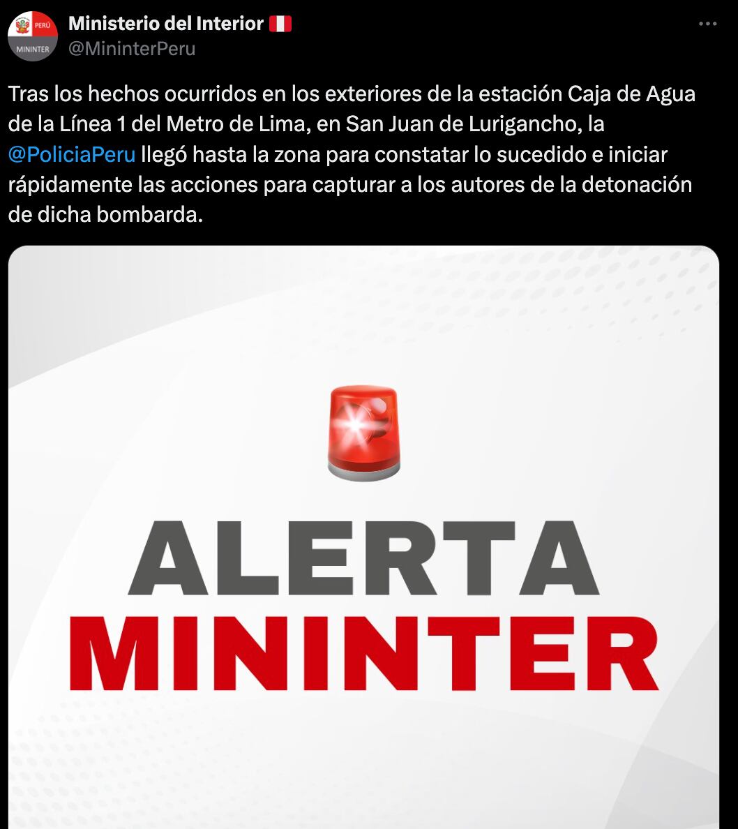 Personal del Mininter acudió a la estación Caja de Agua tras reporte de explosión.