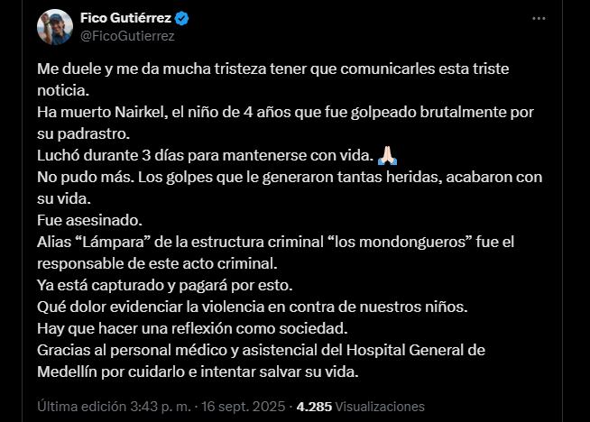 Confirmación oficial del fallecimiento del menor de edad - crédito X