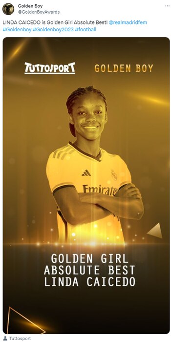 Linda Caicedo, ganadora del Golden