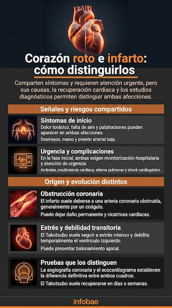 Infografía con una ilustración de un corazón en la parte superior y cinco recuadros con texto e iconos explicativos sobre el tema.