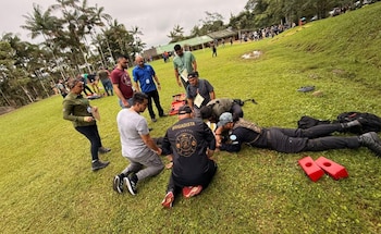 Brigadistas de la CCSS participaron en ejercicios prácticos de reanimación cardiopulmonar y combate de incendios durante el encuentro nacional. Cortesía: CCSS
